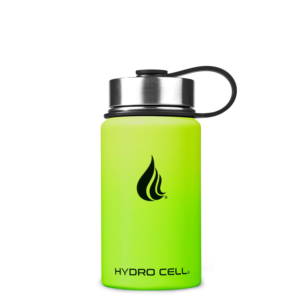 HYDRO CELL Stainless Steel Insulated Water Bottle with Straw - For Cold & Hot Drinks - Metal Vacuum Flask with Screw Cap and Modern Leakproof Sport Thermos for Adults (Neon 14oz)