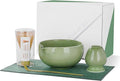 ZENS Matcha Whisk Set, 15oz Ceramic Matcha Bowl with Spout and Bamboo Whisk, (Chasen Holder) Scoop & Tea Towel, 5pcs Matcha Kit for Matcha Lovers, Emerald Green
