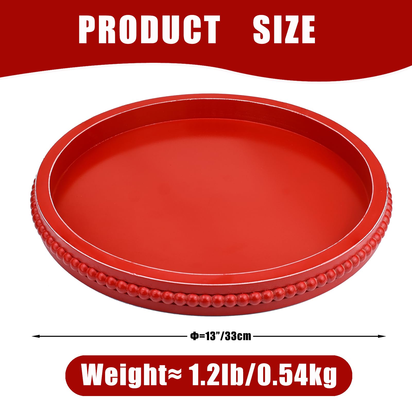 Hrastany Red Round Wood Decorative Ottoman Tray for Coffee Table Kitchen Counter, Living Room, Handcrafted Wooden Serving Tray for Table Centerpiece