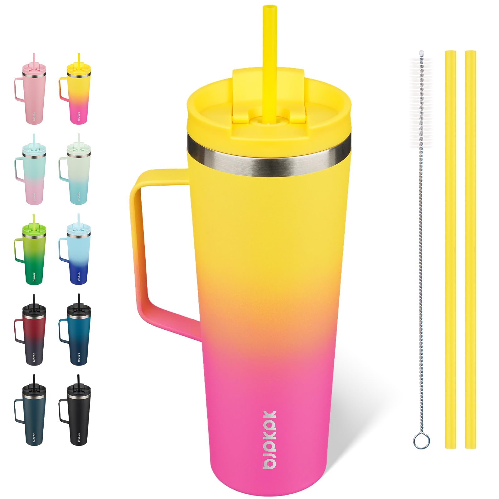 BJPKPK 26oz Insulated Tumbler with Handle, Lid & Straw, Stainless Steel