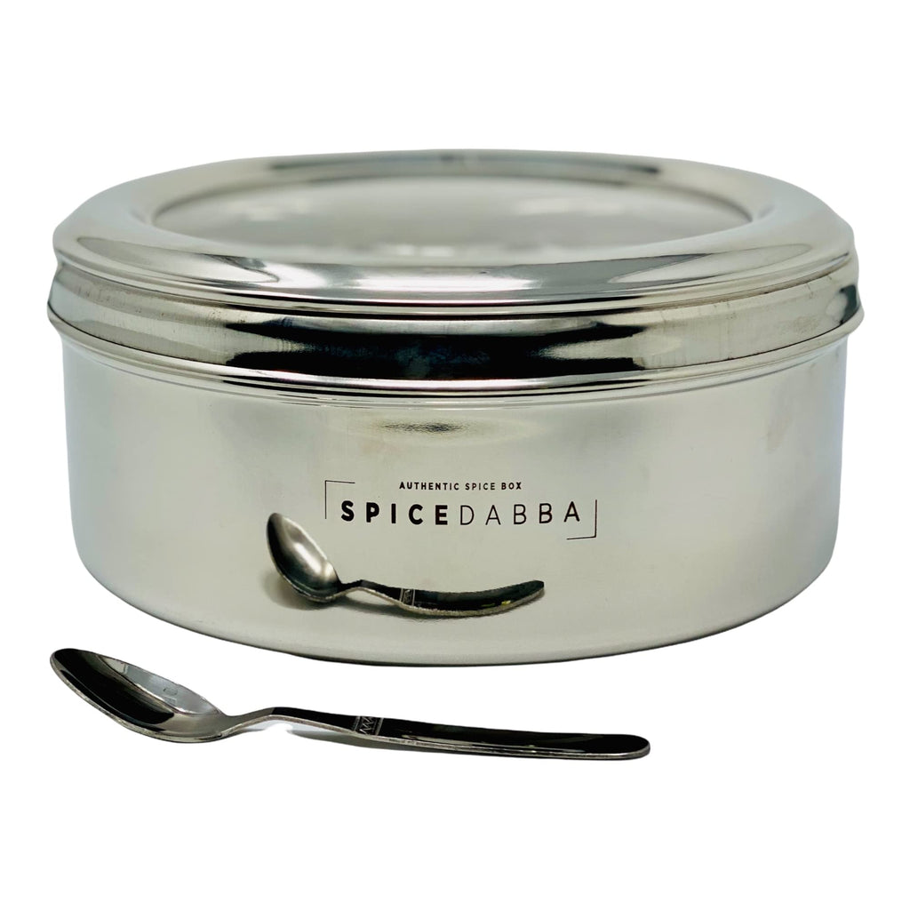 spice dabba Stainless Steel Indian Spice Box, Steel Masala Dabba 12 Spices, Lid Spice Box, Authentic Spices, Masala Box with Individual containers | Size 9 x 9 x 3 IN (Indian Spice Box Only)