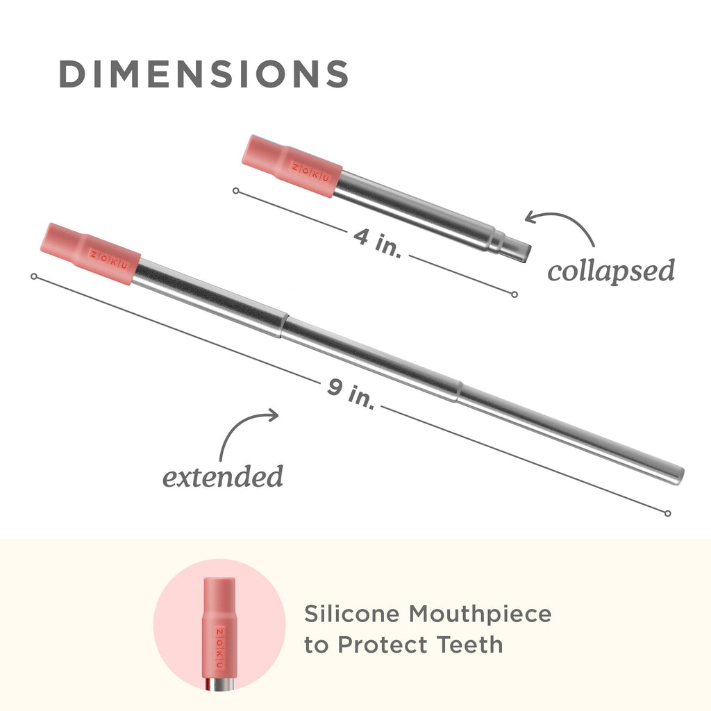 Zoku Reusable Metal Straw with Case, Collapsible Travel Straw - Red