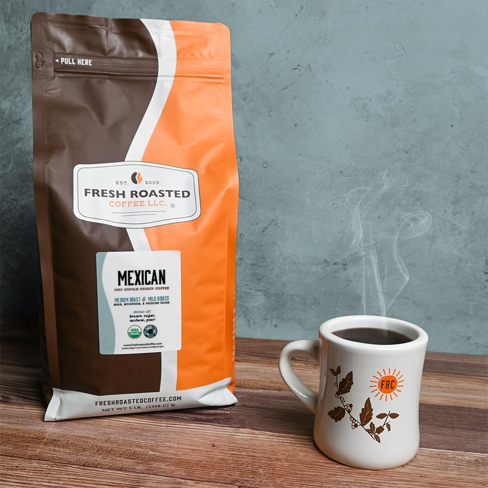 Fresh Roasted Coffee, Organic Mexican Drip Ground Coffee, Medium Roast, USDA Organic, 3rd Party Tested for Mold, Mycotoxin & Pesticides, Kosher, 5 lb (80 oz)