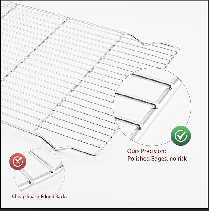 2-Pack Cooling Racks for Baking, 10x15 Inch Heavy Duty Stainless Steel Wire Baking Rack, Oven Safe Cookie Cooling Rack Set, Fits Half Sheet Pan, Dishwasher Safe & Non-Toxic
