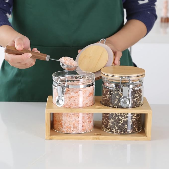 KKC HOME ACCENTS Air Tight Glass Coffee Sugar Jars with Locking Clamp Lids & Scoop for Coffee Grind,Brown Sugar, Loose Leaf Tea - 27 Fl oz