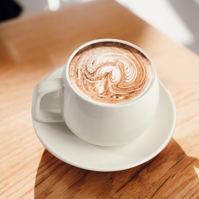 Porcelain Coffee Cup with Saucer 270ml/9oz, Minimalist Design, Perfect for Latte, Cappuccino, and Tea, White