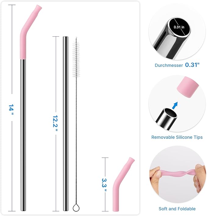 Metal Straw with Silicone Tip for 40oz Stanley Cup, 2 Pcs Stainless Steel Straws Replacement for Stanley 40 oz Adventure Quencher Travel Tumbler Cup, 1 Straw Brush (Mallow Purple)