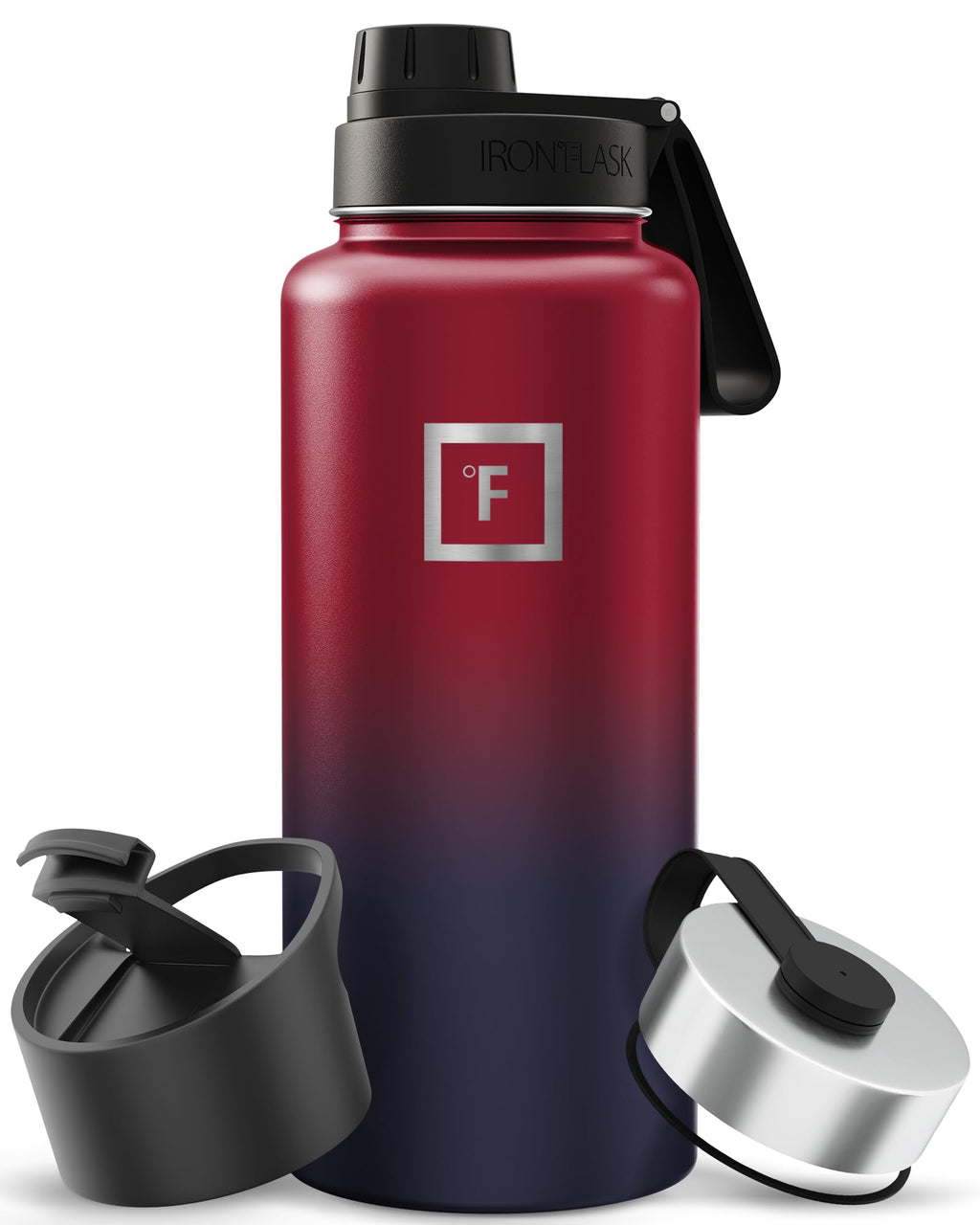 IRON °FLASK Camping & Hiking Hydration Flask with Spout, Wide Mouth Insulated Stainless Steel Sports Water Bottle - 32 oz Dark Rainbow