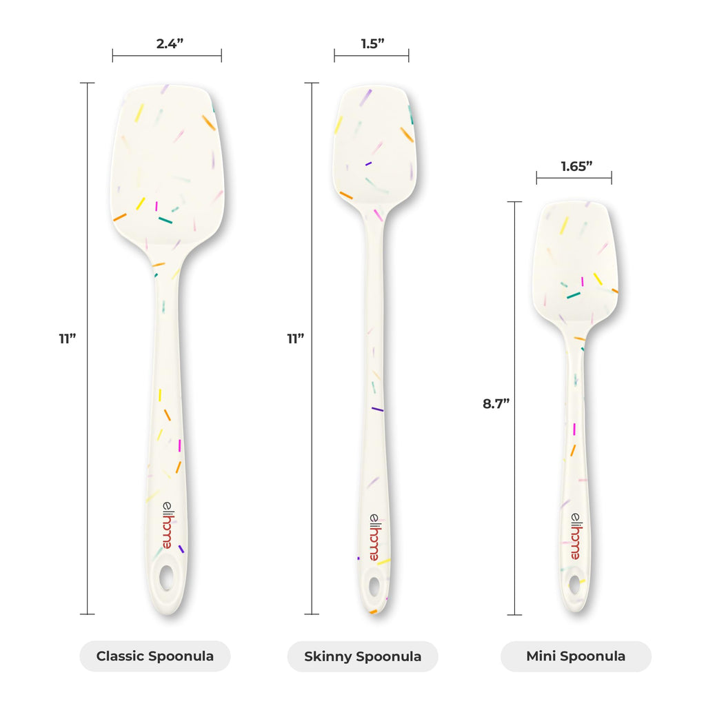 Elihome Mini Silicone Spoonula - Non-Stick Heat Resistant Silicone Scraper Spatula for Mixing, Serving, Scraping, Stirring, and More, 8.75 Inch, Sprinkles