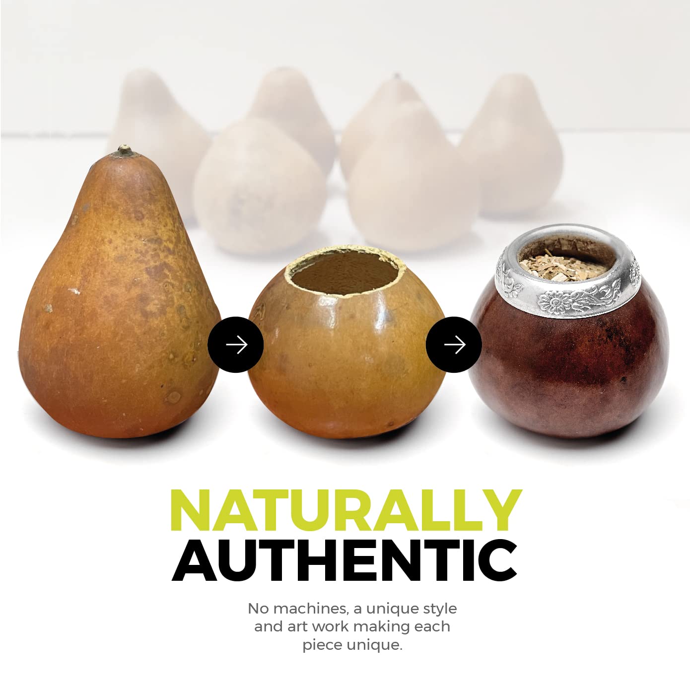 BALIBETOV Yerba Mate Gourd Set – Original Natural Handmade Yerba Mate Cup from Argentina, Includes Mate Tea Cup, Bombilla (Mate Straw) and Cleaning Brush, Traditional Mate Cup Gift Set