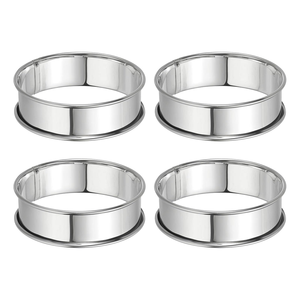 HARFINGTON 4pcs Crumpet Rings 3.15" Nonstick Round Cake Ring Stainless Steel Double Rolled English Pastry Rings for Kitchen Baking Crumpet Dessert, Silver
