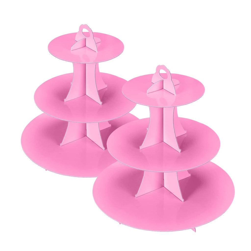 YLDW Cupcake Stand 2Pcs, 3-Tier Cupcake Stand Display, Cardboard Cup Cake Tower Stand, Disposable Dessert Stand for Birthday Tea Party Baby Shower Treat Decorations, Pink