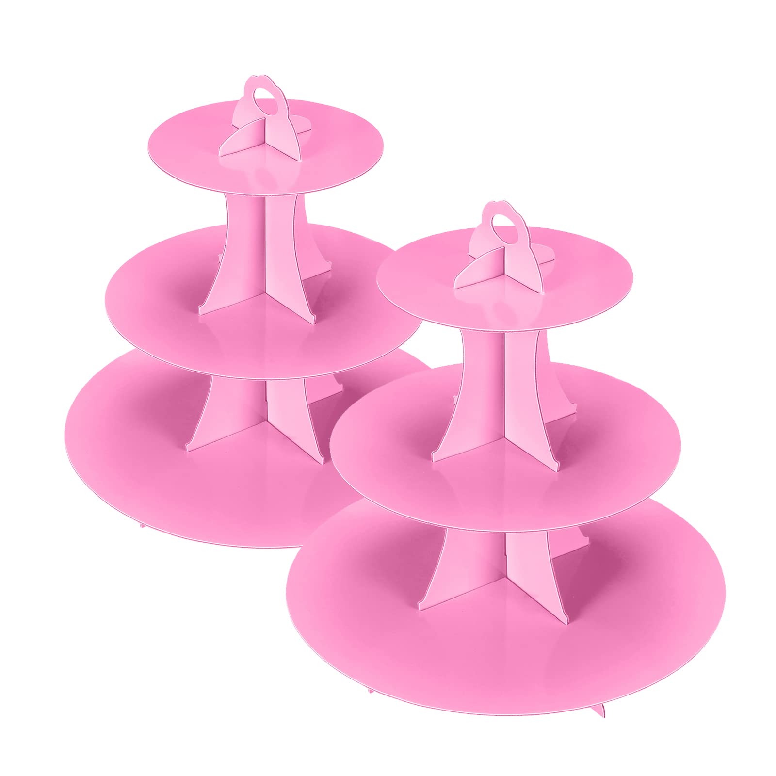 YLDW Cupcake Stand 2Pcs, 3-Tier Cupcake Stand Display, Cardboard Cup Cake Tower Stand, Disposable Dessert Stand for Birthday Tea Party Baby Shower Treat Decorations, Pink