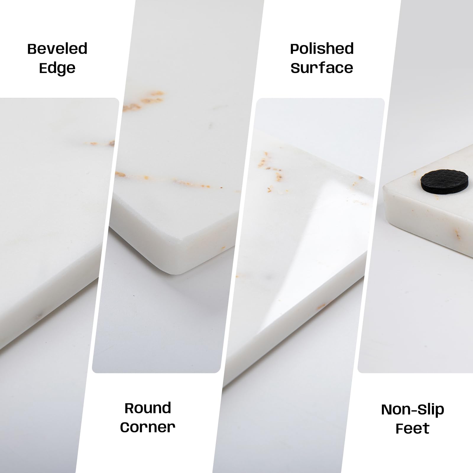 Adolif White Marble Cutting Board, Marble Slab Pastry Board With Non-Slip Feets For Baking, Cheese, Charcuterie, Chocolate, 12x20 Inch, Pack Of 1 Piece