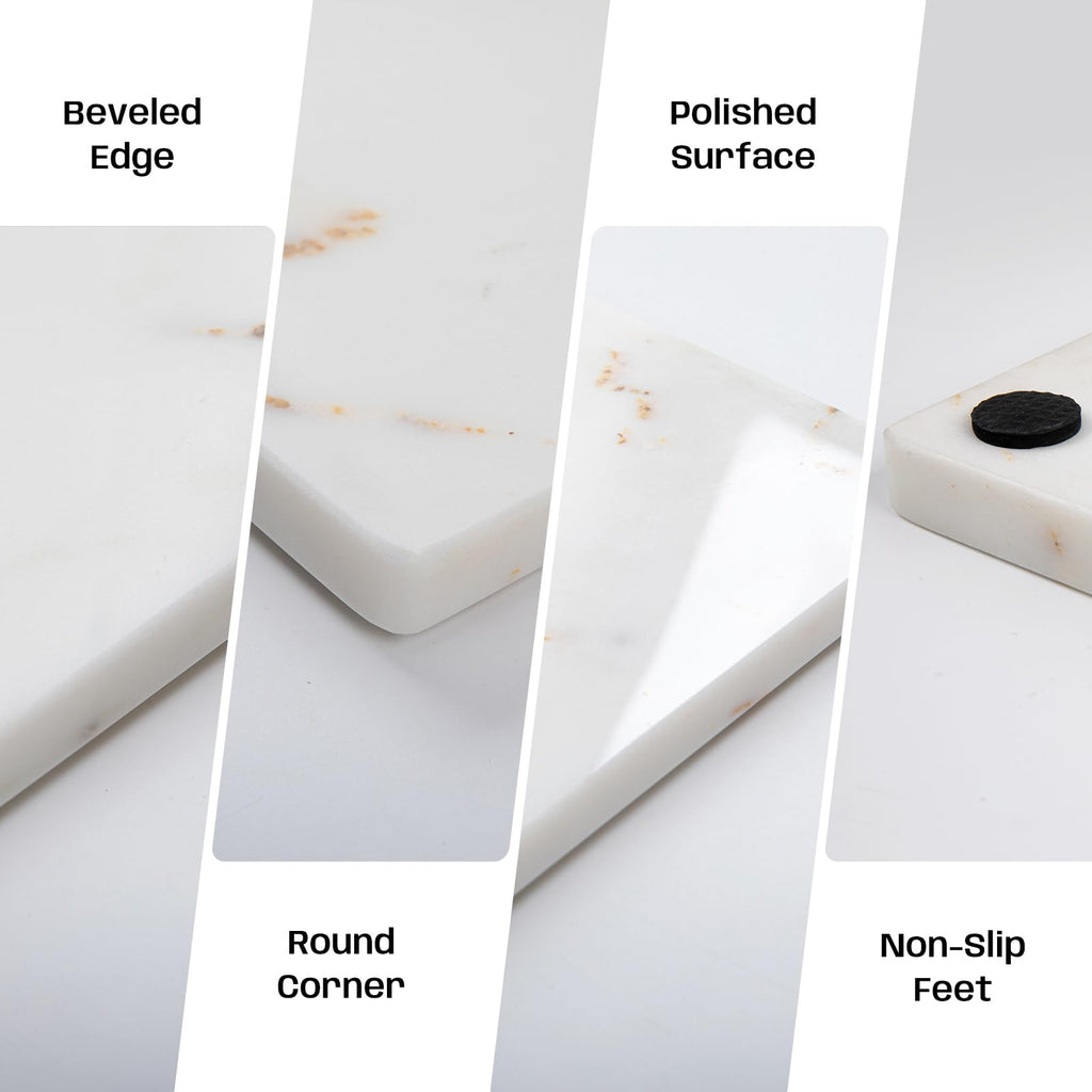 Adolif White Marble Cutting Board, Marble Slab Pastry Board With Non-Slip Feets For Baking, Cheese, Charcuterie, Chocolate, 12x20 Inch, Pack Of 1 Piece