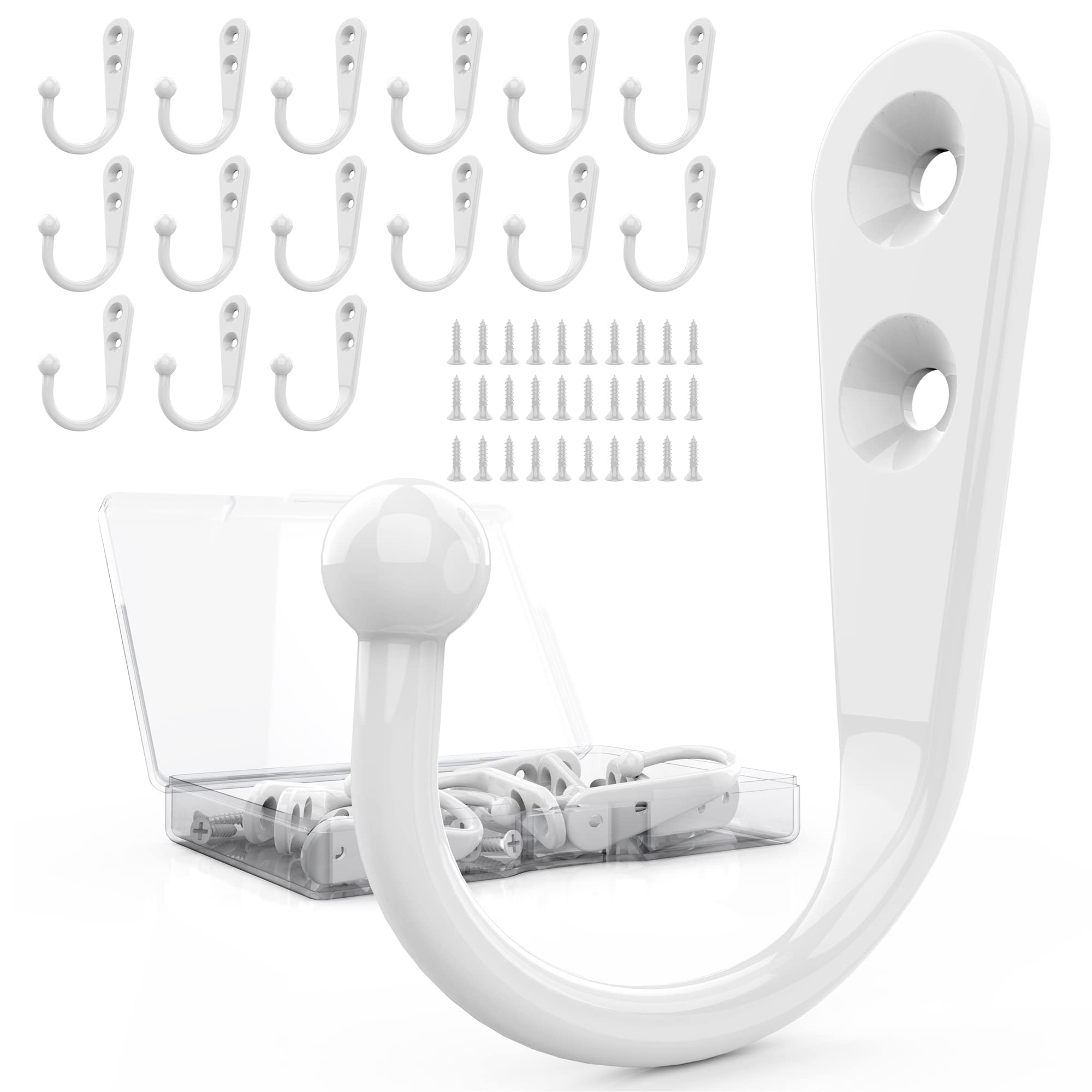 ZAYBOD 15 Pack White Hooks for Hanging - Heavy Duty Zinc Alloy Wall Mounted Hook for Home Organization - Modern Matte White Coat Hook for Entryway, Bathroom, Bedroom & Kitchen