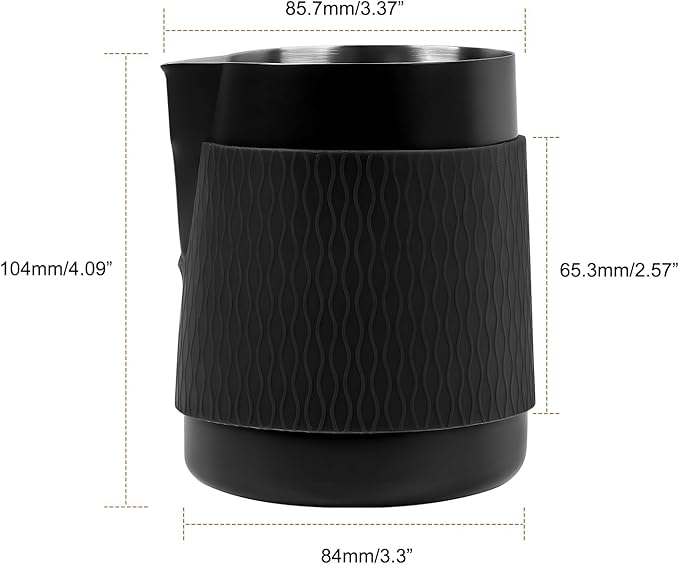 IKAPE Espresso Milk Pitcher, 15.04/450ml Milk Frothing Jug without Handle, Espresso Steaming Pitcher with Sharp Spout for Espresso Barista Tool(black)