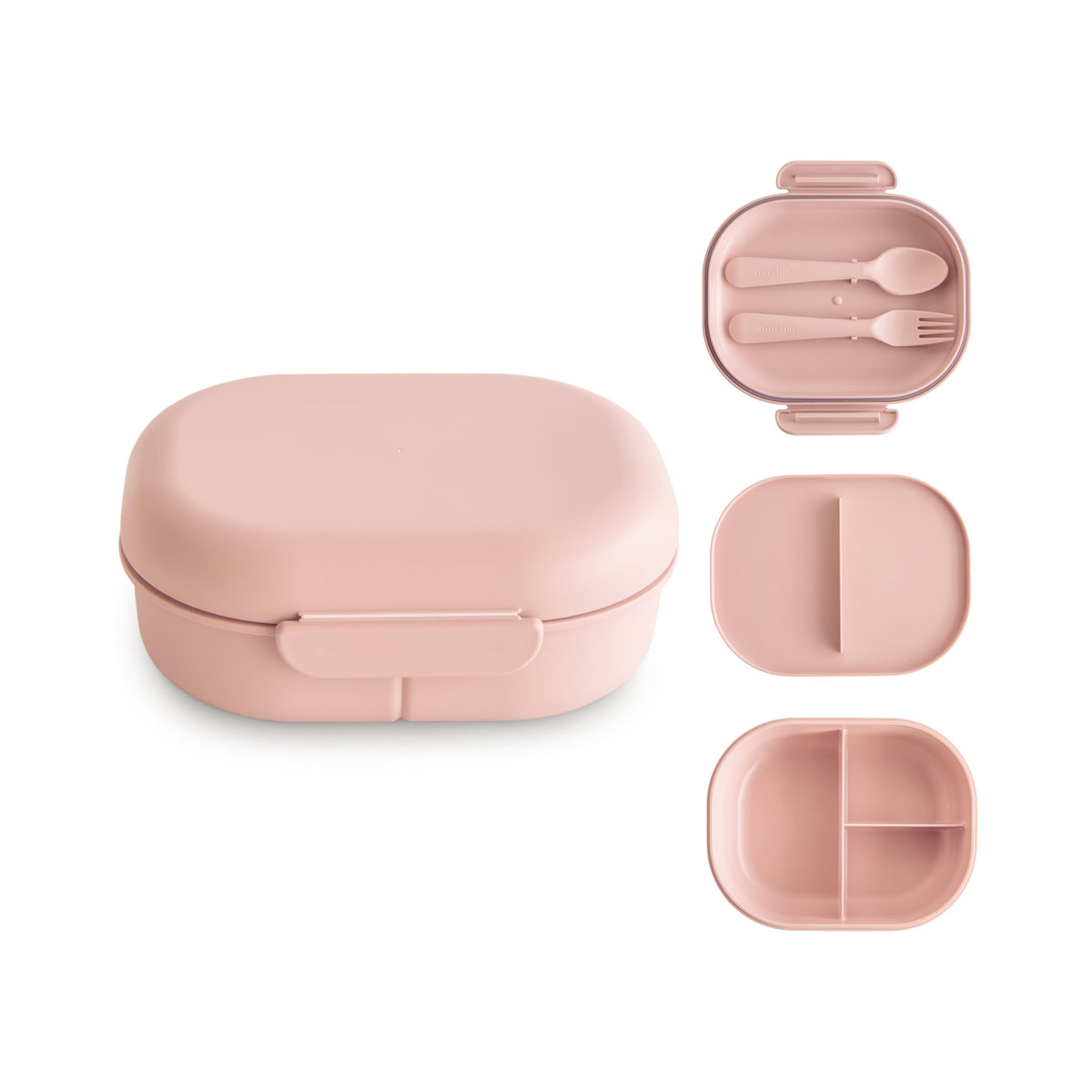mushie Kids Bento Lunch Box | 3-Compartment & Removable Divider + Fork & Spoon Utensils | Great For Meals, School, Snacks On-the-Go | Dishwasher Safe (Smoke)