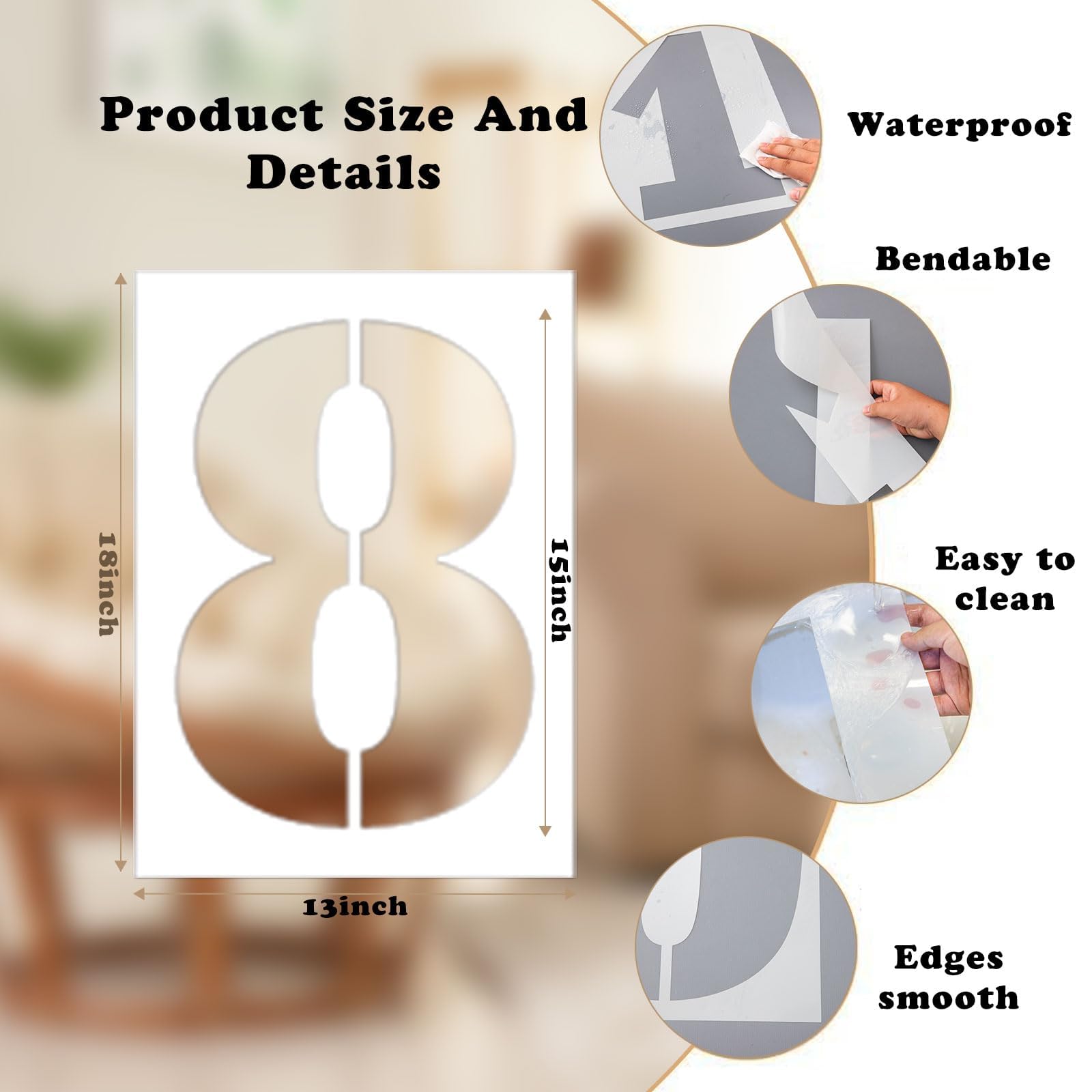 EggSun 18 Inch Number Stencils Set, Large 0-9 Plastic Address Number Stencils Reusable Cake Digital Templates for Painting on Wall,Wood,Parking Lot,Mailbox and DIY Art Projects