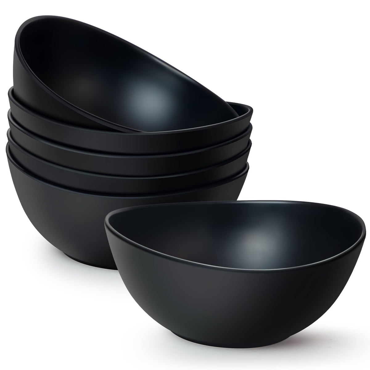 6.2'' Bamboo Fiber Cereal Bows Set of 6, Soup Bowls 24 Oz for Serving Salad, Snack, Side Dishes, Modern Oval Lightweight Bowls for Breakfast, Lunch and Dinner, Dishwasher and Freezer Safe(Matte White)