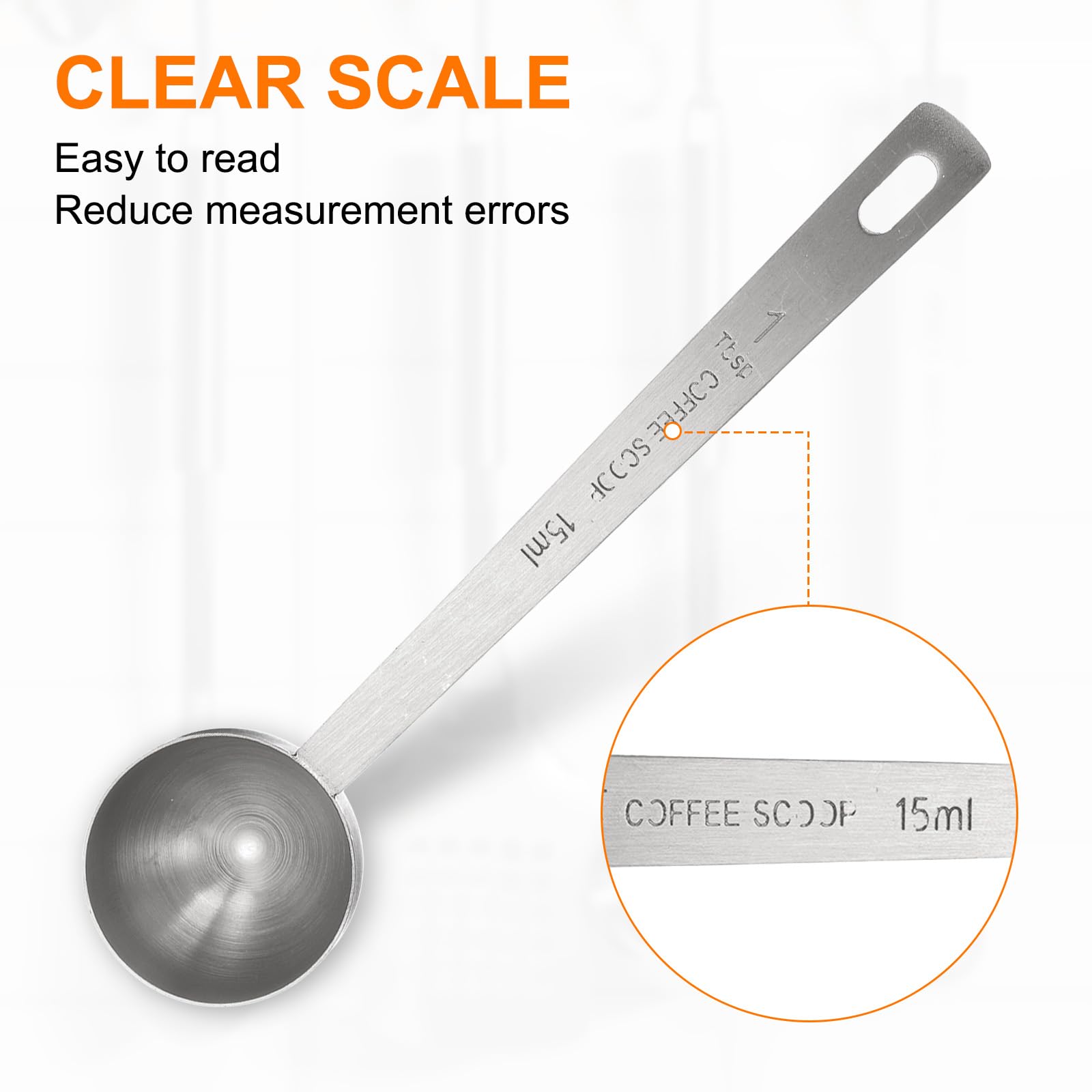 HARFINGTON 3pcs Coffee Scoop Spoon 1tbsp (3tsp, 15ml) 304 Stainless Steel Long Handle Teaspoon/Tablespoon Measuring Spoons Scoops for Tea Sugar Kitchen, Silver