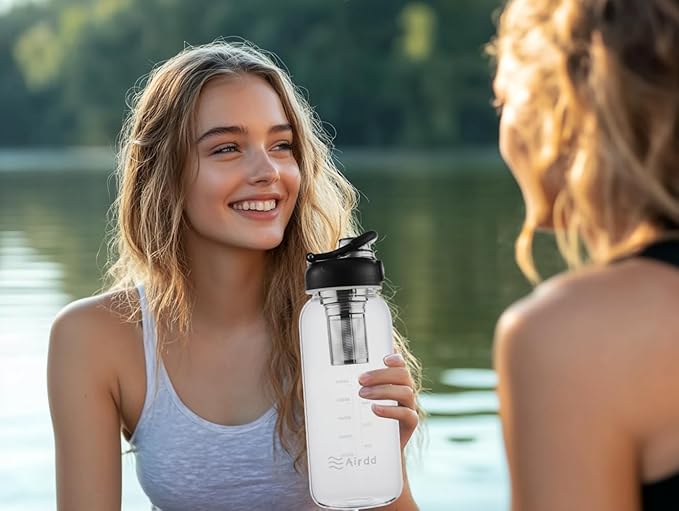 Glass Water Bottles with Stainless Tea Infuser 32oz, BPA-Free, Wide Mouth, Leakproof, Protective Sleeve, Borosilicate Glass for Tea and Fruit Infusions, Durable Travel Companion, Reusable Bottle