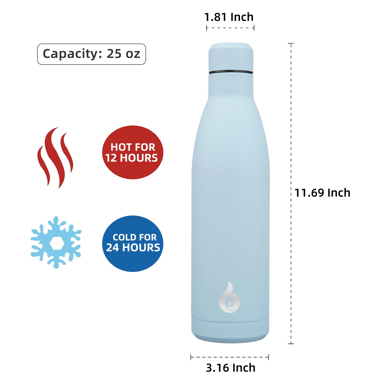 BJPKPK 25 oz Insulated Stainless Steel Water Bottle, Metal Sports Flask