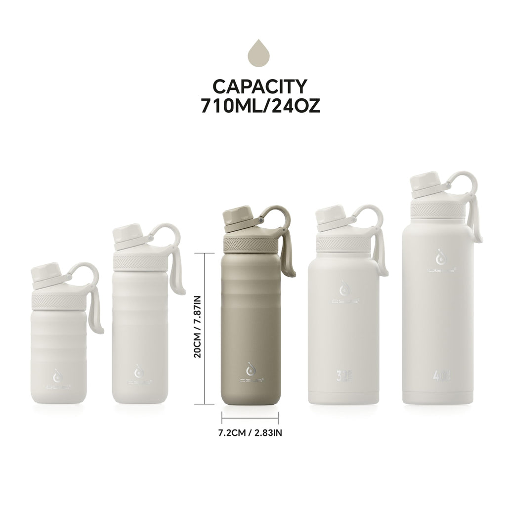 IDEUS 24oz Stainless Steel Insulated Bottle with 2 Leak-Proof Lids, Celadon