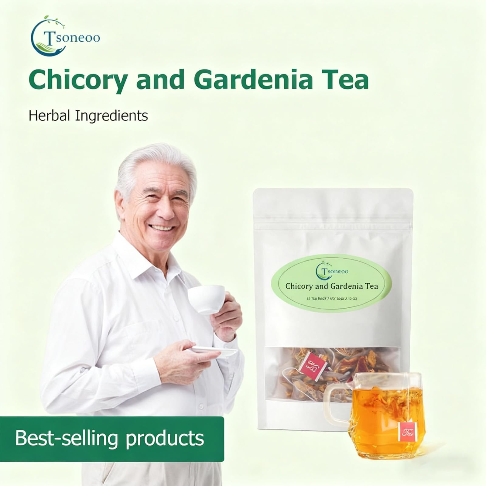 Chicory and Gardenia Herbal Tea Bags (12 Count) – Caffeine Free, Sugar Free Botanical Tea with Honeysuckle, Licorice & Tangerine Peel – Vegan, Naturally Soothing Daily Herbal Blend (1pc)