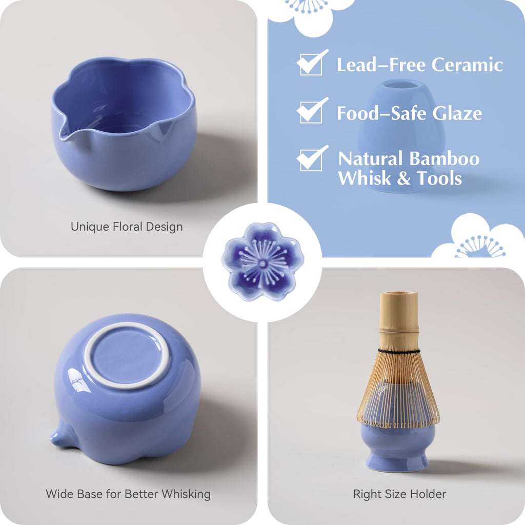 ChaseWind Matcha Set, 8Pcs Floral Ceramic Matcha Kit with Matcha Whisk