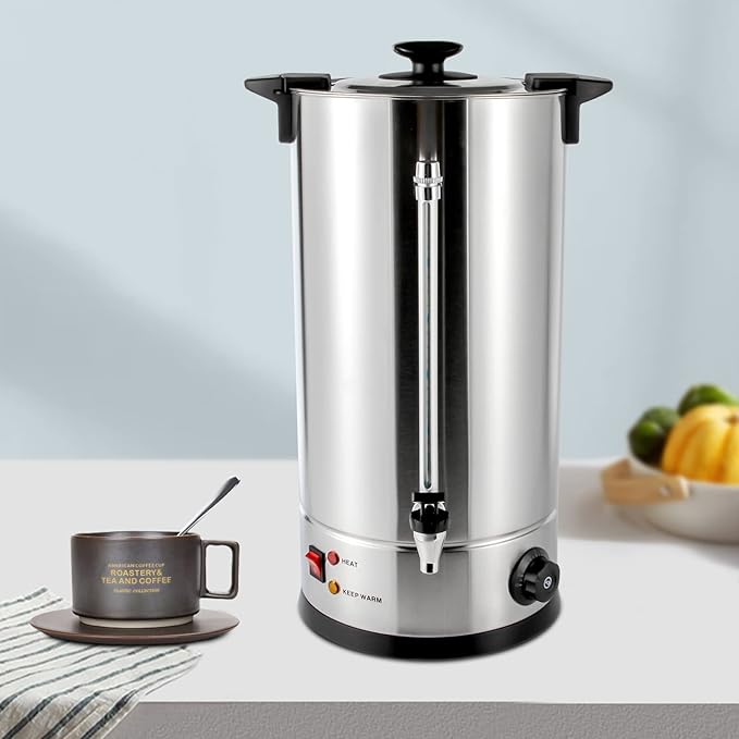 25L/6.6gal Commercial Coffee Urn, Gallon Double Wall Commerical Coffee Maker, 150 Cup Commercial Grade Stainless Steel Percolate Coffee Maker for Events, Offices and Catering