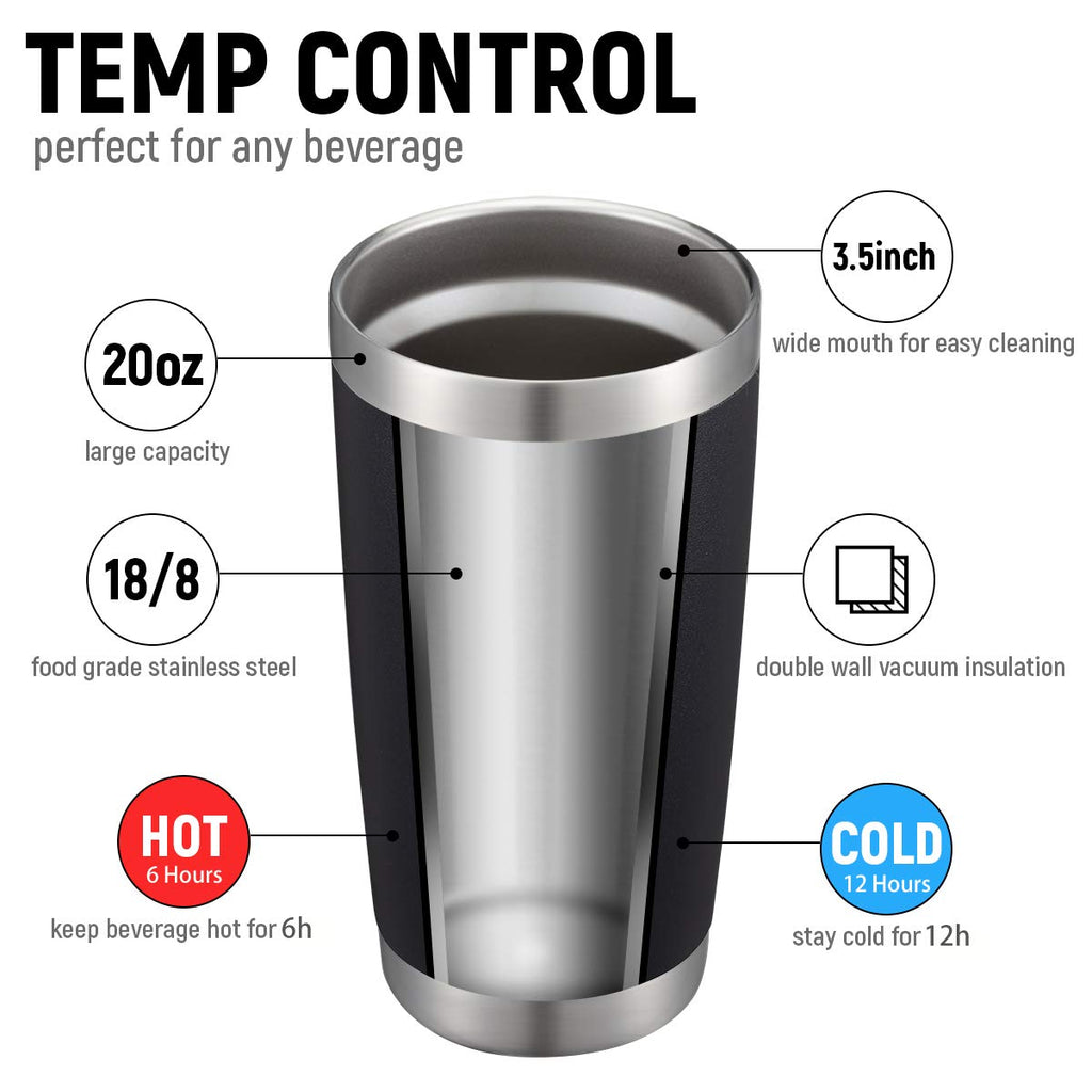 COMOOO 20oz Black Tumbler 4 Pack Stainless Steel Insulated Travel Mug with Lid and Straw Vacuum Double Wall Coffee Cup for Hot Beverage and Cold Drinks(Black, 4 Pack)