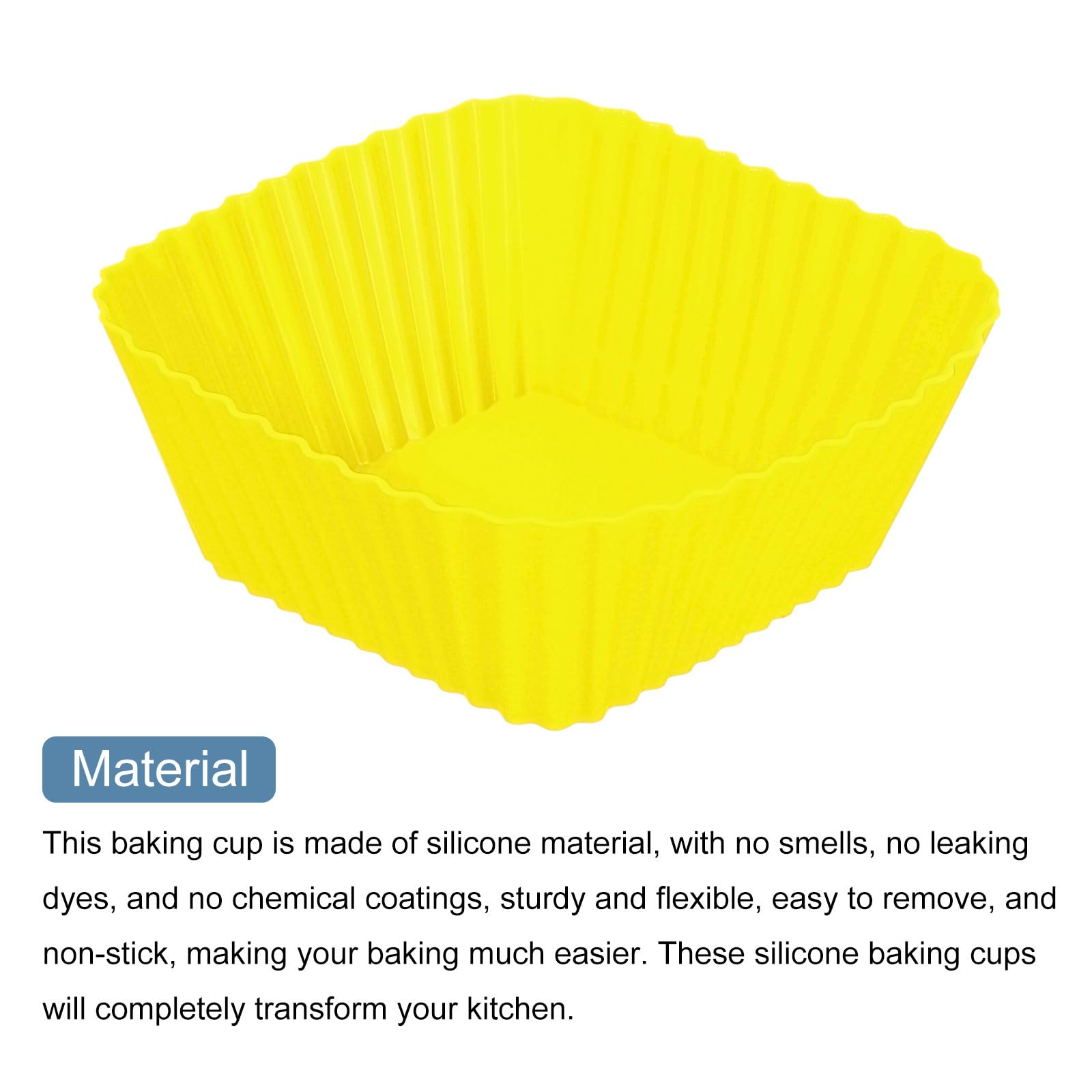 uxcell 18Pcs Silicone Cupcake Baking Cups, Silicone Muffins Liners Non-Stick Square Baking Cups, for Cooking Eggs Baking Muffins and Make a Cake(Yellow)