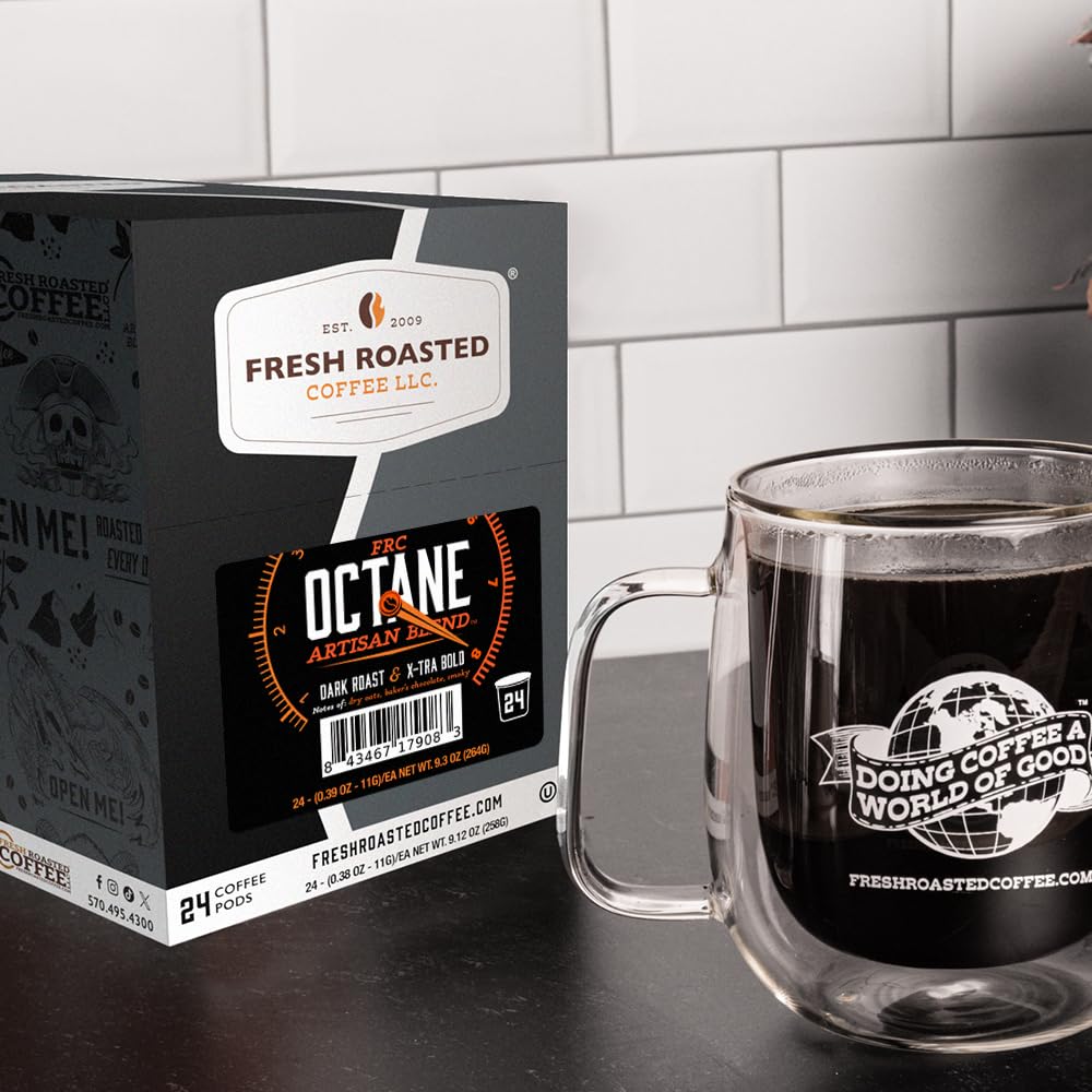 Fresh Roasted Coffee, Octane Italian K-Cup Pods for Keurig Brewers, Dark Roast, Kosher, 24 Count (Pack of 1)