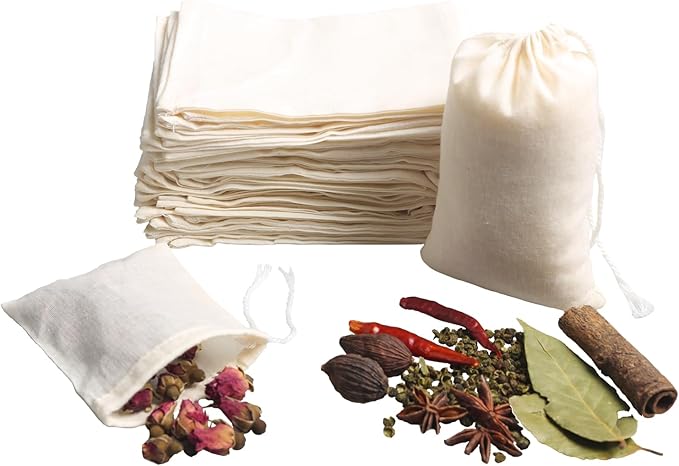 Eketirry Spice Bags, 10pcs Reusable Empty Tea Bags, Muslin Strainer Bags, Soup Bags for Cooking, Natural Cotton Fine Mesh Cheesecloth Bags for Cold Brew Coffee(3 x4Inch)