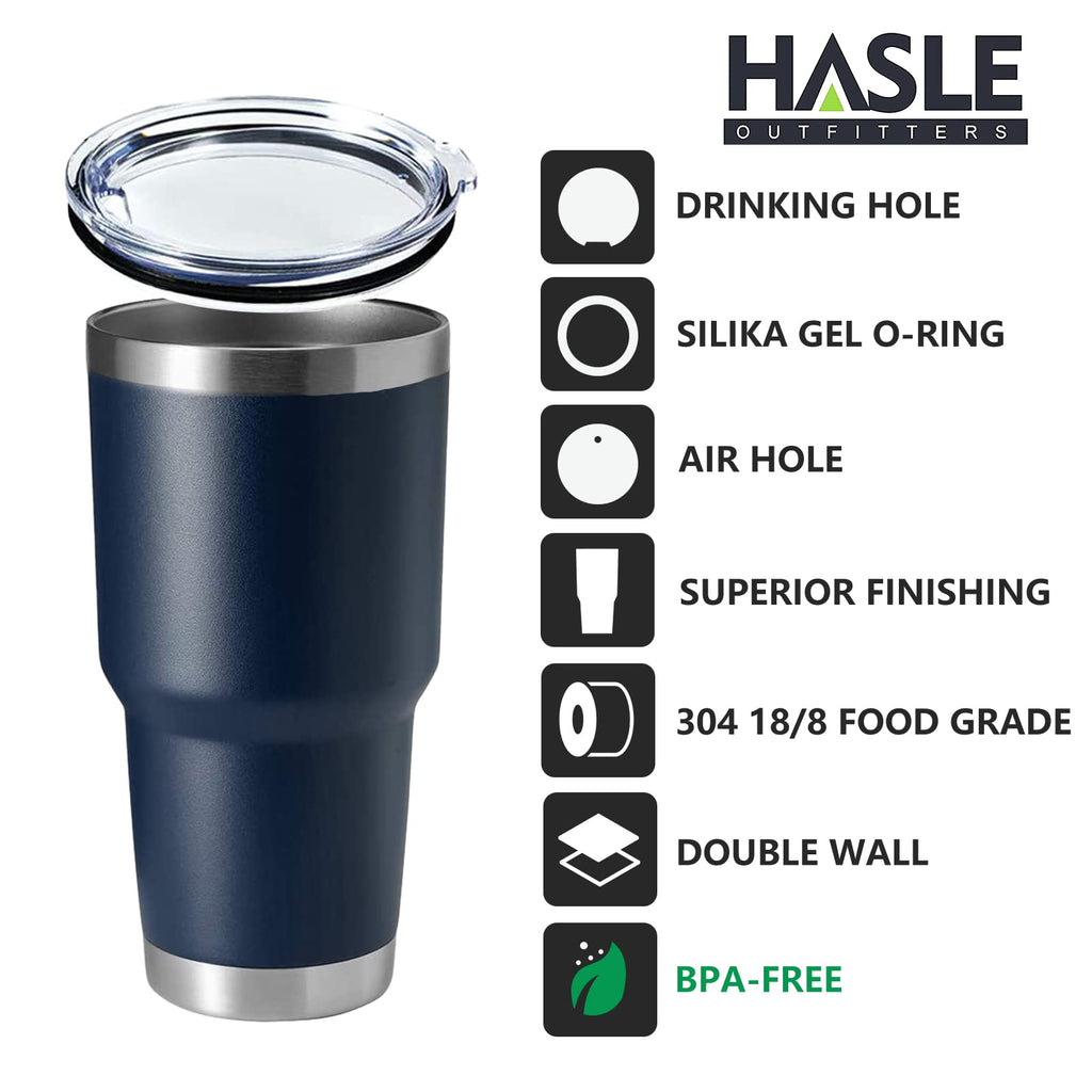 HASLE OUTFITTERS 30oz Stainless Steel Tumbler, Double Wall Vacuum Insulated Travel Mug Tumbler, Durable Insulated Coffee Mug, Gift Box Set (Navy, 4)