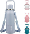 BJPKPK Insulated Thermos Water Bottle with Handle and Lid 50oz BPA Free Stainless Steel Water Bottles for Cold and Hot Beverages,Blue Haze