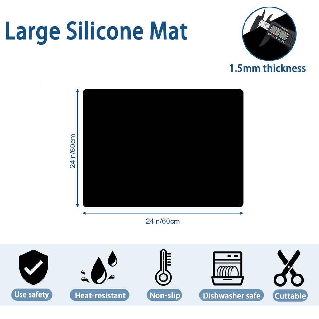 24"x24"(60cmx60cm) Silicone Mat for Kitchen Counter, Heat Resistant Non-Slip Countertop Protector, Waterproof Silicone Craft Mat for Kitchen Island, Light Gray
