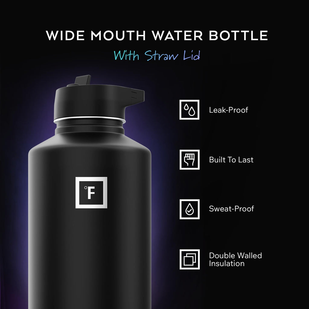 IRON °FLASK 64 oz Wide Mouth Water Bottle with 3 Lids
