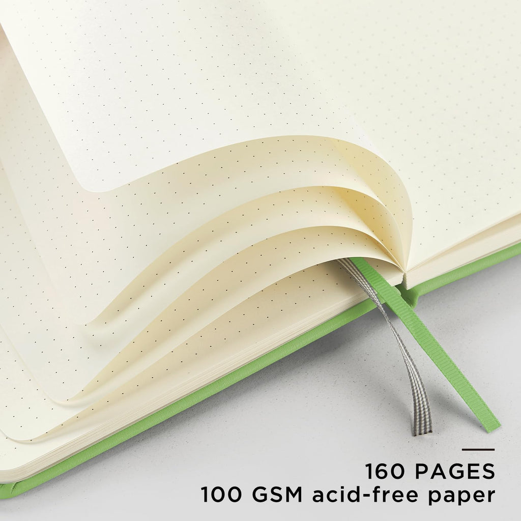 &And Per Se Dotted Journal Notebook, A5 Hardcover Leather Dotted Journal, 160 Pages 100gsm Thick Dot Grid Paper, 3 Sheets of Stickers Included - 5.7'' x 8'' (Pastel green)
