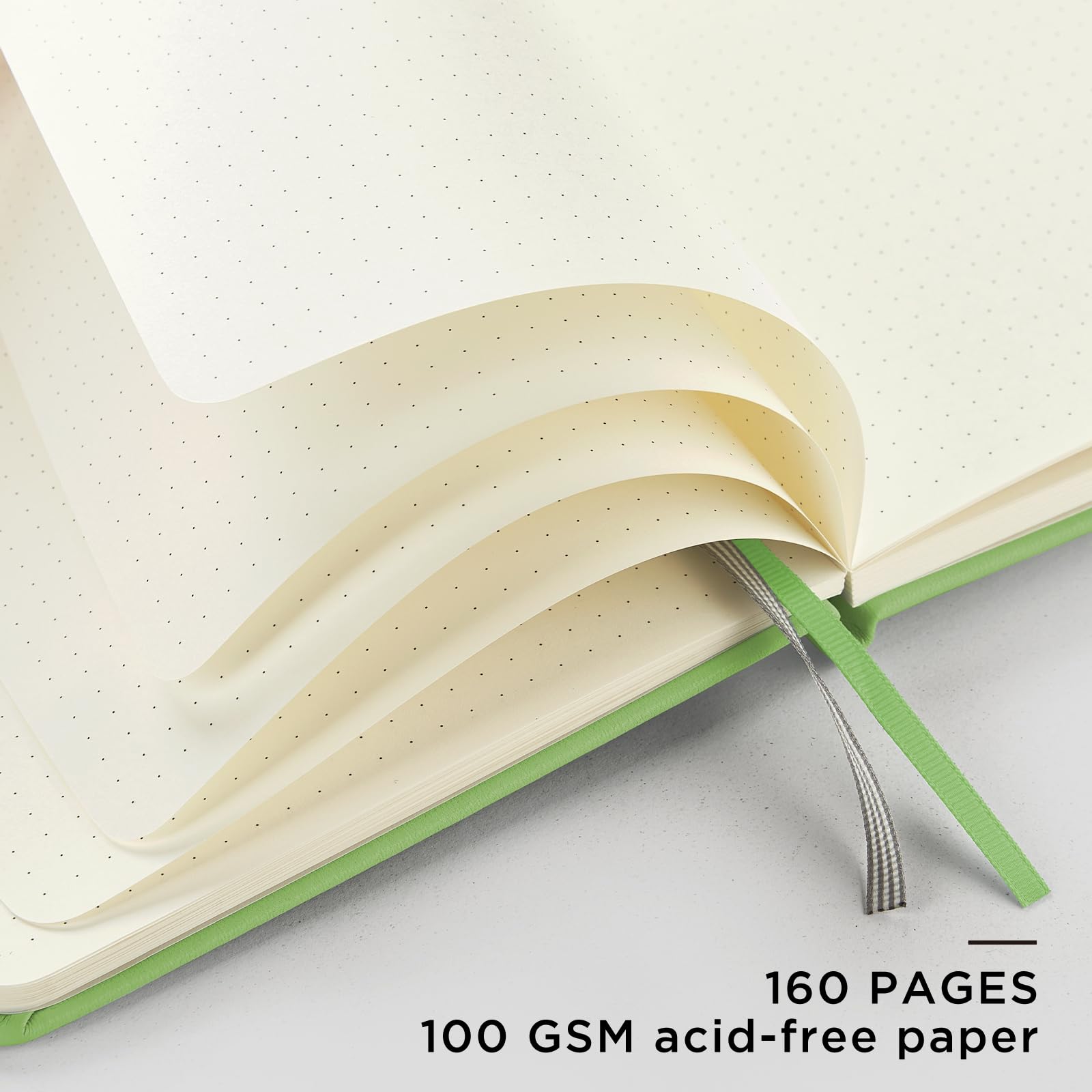 &And Per Se Dotted Journal Notebook, A5 Hardcover Leather Dotted Journal, 160 Pages 100gsm Thick Dot Grid Paper, 3 Sheets of Stickers Included - 5.7'' x 8'' (Pastel green)
