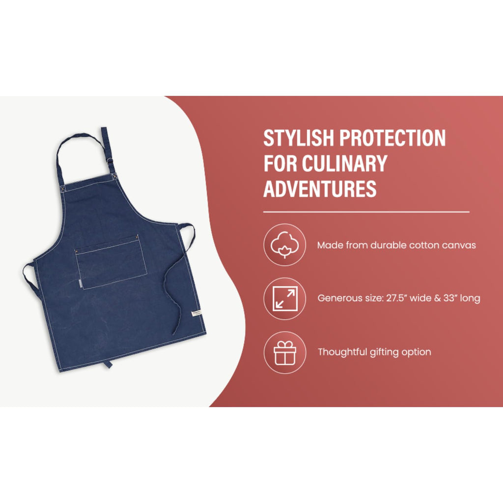 AMOUR INFINI Cotton Solid Aprons for Women with Pocket, Adjustable Strap and Waist Ties Washed Chef Aprons for Cooking, Baking and Gardening (27.5x33 Inches - Blue)