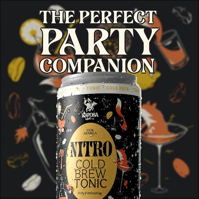 Raposa Nitro with Tonic Ready to Drink Coffee 250ml - 8.45oz - Dairy Free - Vegan Cold Brew Ready to Drink, Non GMO, No Artificial Anything - 65mg Caffeine (Cold Brew Tonic (12 Pack))