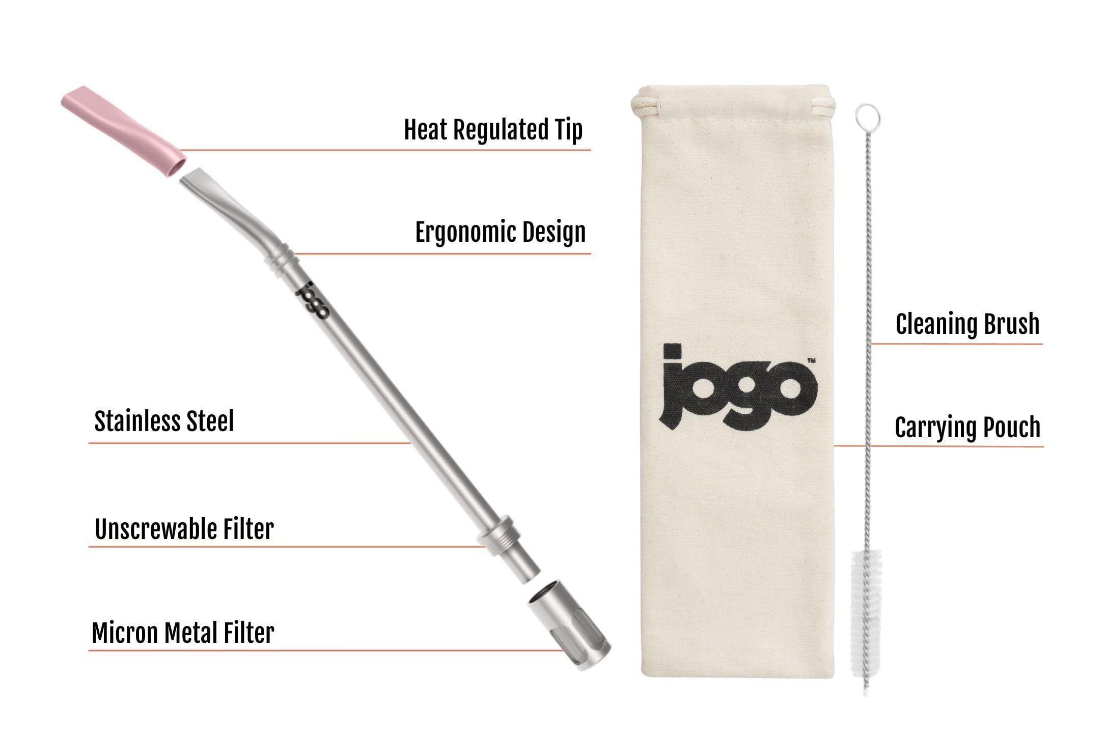 JoGo - The Original Coffee and Tea Brewing Straw - Portable Coffee Maker - Stainless Steel Single Serve Strainer - Filter Function for Hot & Cold Brew - Yerba Mate Straw for Loose Leaf Teas & Coffee