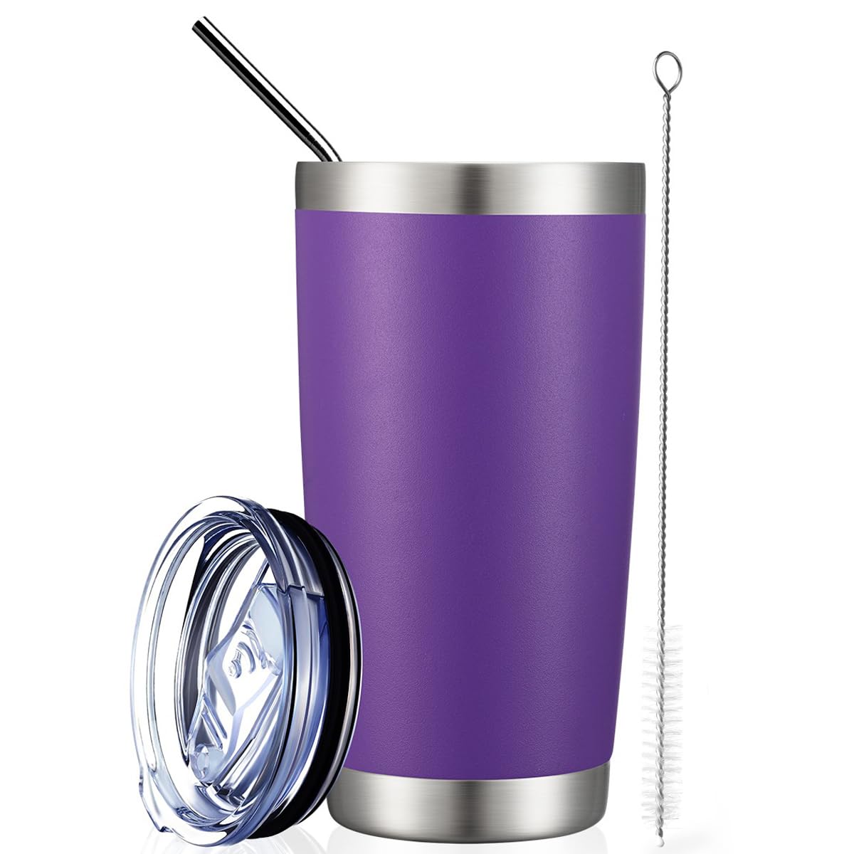 COMOOO 20oz Double Wall Vacuum Insulated Travel Mug, Stainless Steel Tumbler with Lid and Straw for Women Durable Powder Coated Insulated Coffee Cup for Cold & Hot Drinks(Purple, 1 Pack)