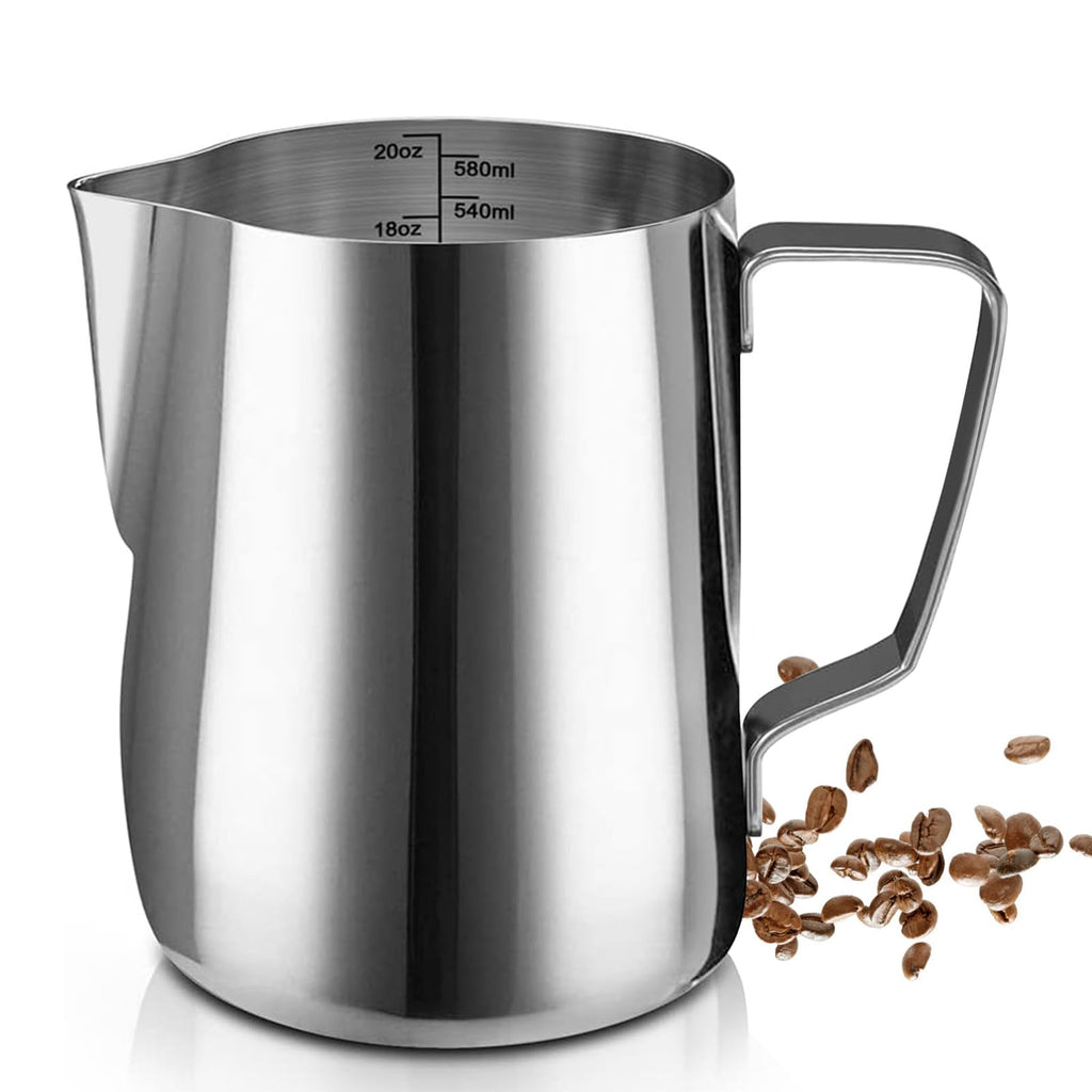 SIKEMAY Milk Frothing Pitcher Cup, 20oz/600ML Milk Frother Cup Stainless Steel Steaming Pitcher Milk Jug Coffee Latte Art Cappuccino Espresso Machine Accessories for Barista Steam Pitchers Tools