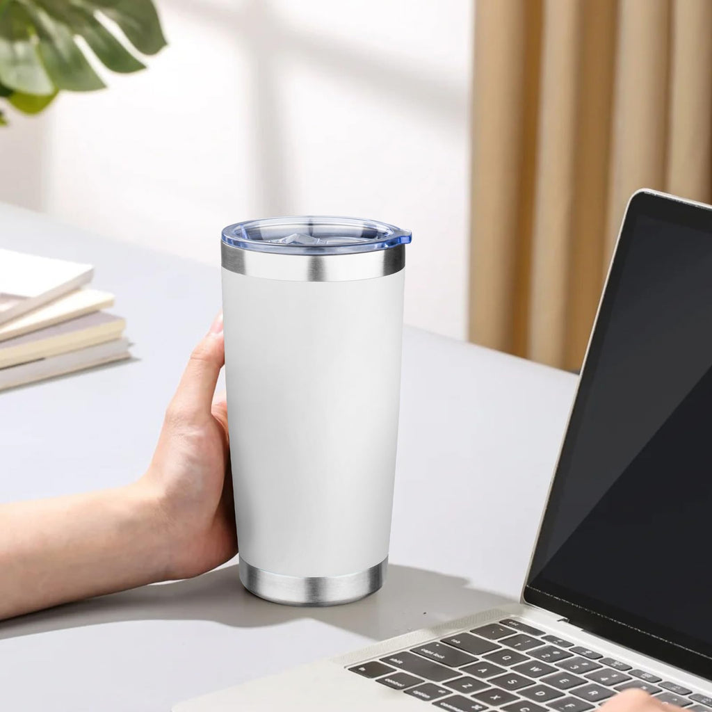 FLIFQI 20oz Tumbler with Lid Double Wall Vacuum Insulated Travel Coffee Mug Stainless Steel Thermal Cup Powder Coated Sturdy Coffee Tumbler for Hot and Cold Beverage (White,1)