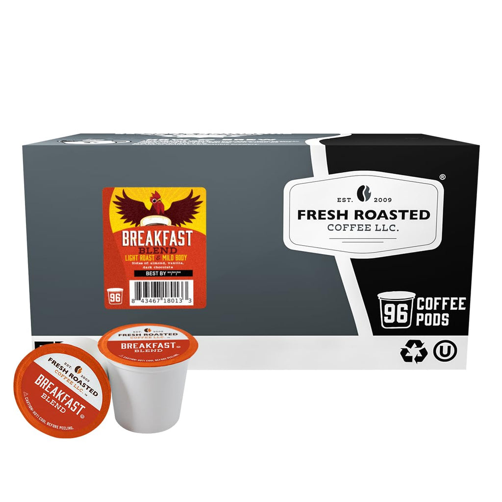 Fresh Roasted Coffee, Breakfast Blend Flavored K-Cup Pods for Keurig Brewers, Light Roast, Kosher, 96 Count Loose Pack