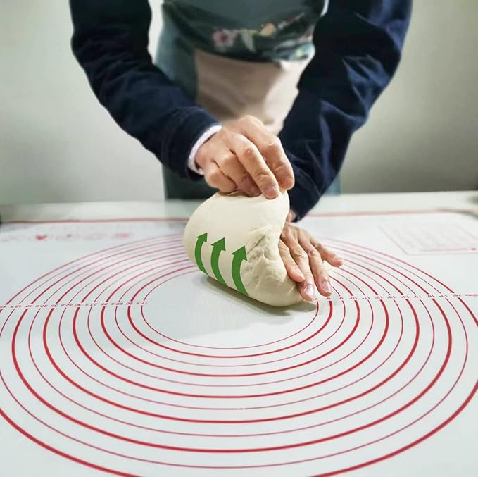 Yansumi silicone pastry non stick baking mat with measurement fondant mat with three sizes for silicone baking mat, counter mat, dough rolling mat,fondant/pie crust mat. (L,24"L x 16"W,Red)