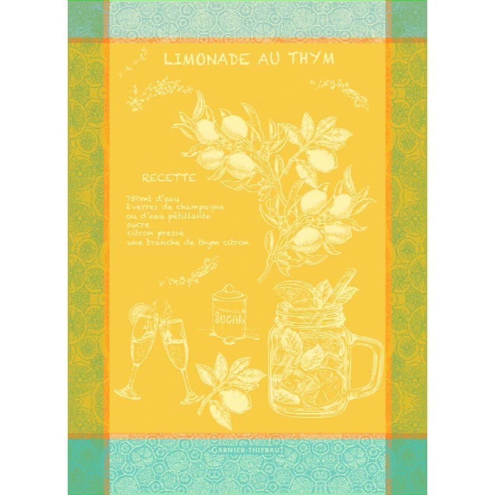 Garnier Thiebaut Limonade Au Thym Soleil (Sunny Lemonade with Thyme) French Kitchen Towel 22"x30", Cotton, Jacquard